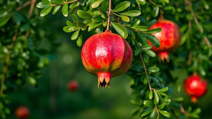Pomegranate on a tree branch.