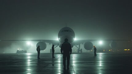 Night Flight: Awaiting Takeoff in the Fog