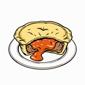 savory pie with filling on white plate clip art preview