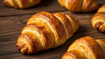 Croissant on a wooden board.