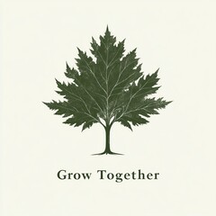 Obraz premium A stylized green tree graphic with the phrase Grow Together beneath it, symbolizing unity and growth.