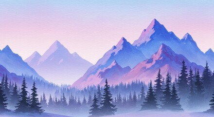 Obraz premium Majestic mountain landscape with pine forest and misty sunrise