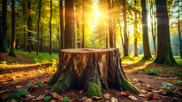 Majestic Woodtick Tree Stump in Forest Setting - Copy Space for Text