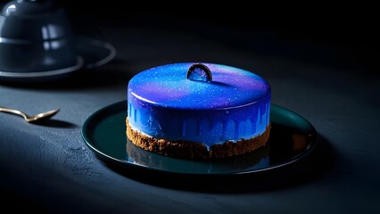 Galaxy cake on a dark background.