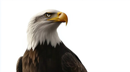 Obraz premium Majestic Bald Eagle with Sharp Beak and Detailed White Head, Dark Brown Feathers, Fully Isolated on White Background, No Shadows or Reflections, Generated AI 
