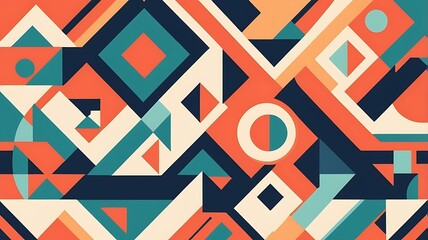 Stylized geometric designs in a retro color palette.