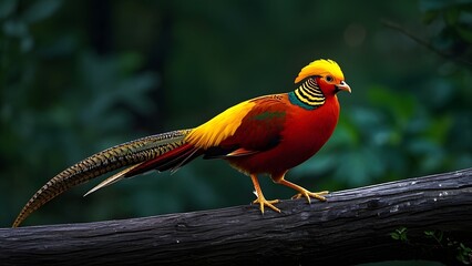Golden pheasant on a branch.