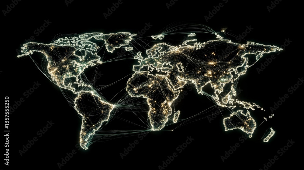 Poster global connectivity network world map visualization infographic digital environment abstract concept