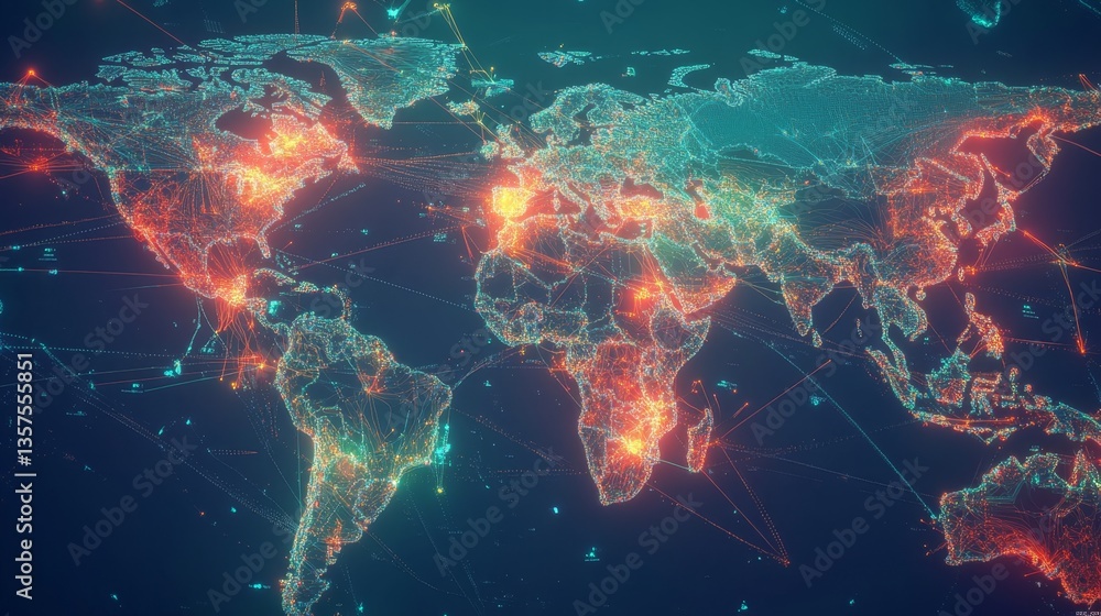 Poster global connectivity visualization digital world map infographic cyber environment high-tech view dat
