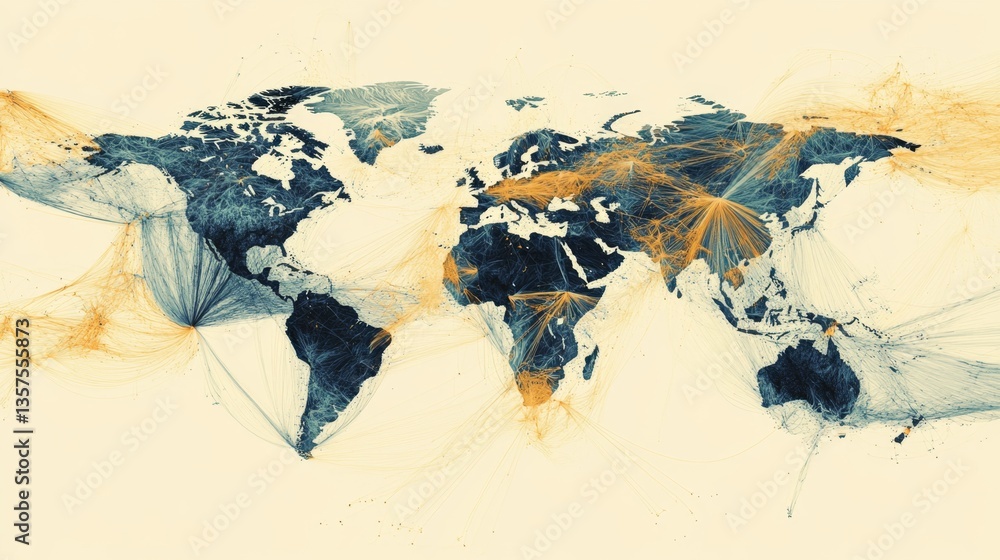 Poster global connectivity visualizing network patterns across continents infographic digital art abstract 