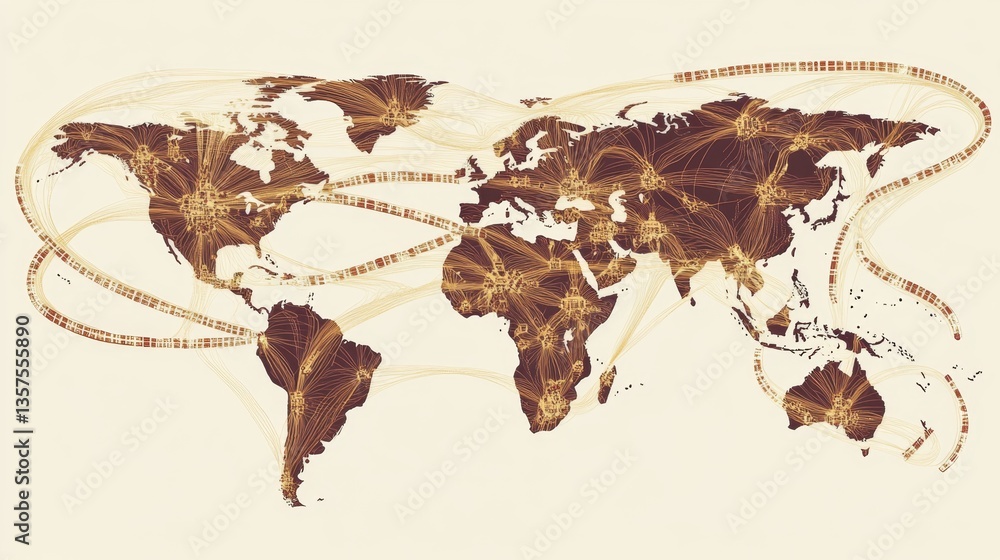 Poster global connectivity mapping visualizing international data flow world infographic digital environmen
