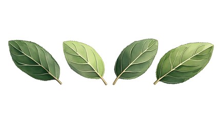 Fototapeta premium Four green leaves arranged horizontally.