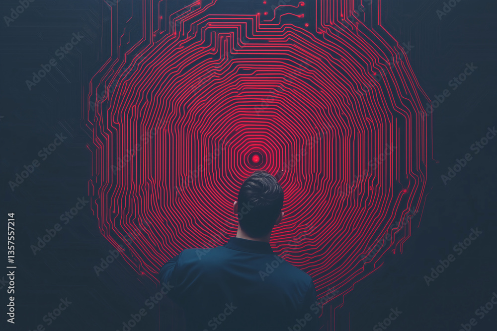 Poster data exploration: a conceptual image of a person gazing into a futuristic digital network, showcasin