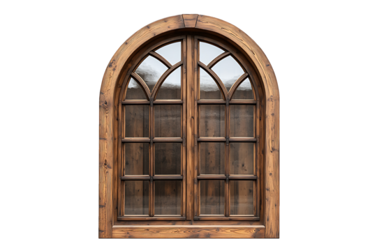 Rustic Wooden Framed Window Isolated on Transparent Background PNG Image.