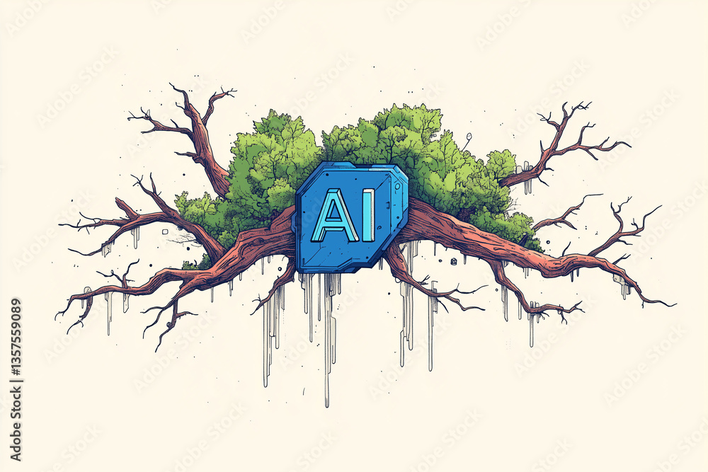 Poster the roots of intelligence: an artistic representation symbolizing the fusion of nature and artificia