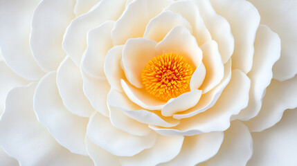 A close-up view of a beautiful white flower with delicate petals and a vibrant yellow center, symbolizing purity and serenity in nature