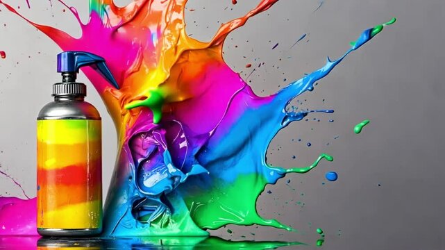 Colorful paint explosion, bottle, studio shot, vibrant colors, vibrant, creative, splash, commercial product, promotional