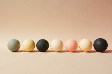 Seven stylish minimalist spheres in soft gradient lighting