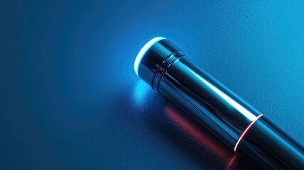 Fototapeta premium Futuristic blue and red neon glow metal cylinder on textured surface