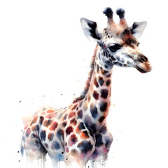 Naklejka premium 투명배경, 기린, 수채화, png (Transparent background, giraffe, water colour, png)