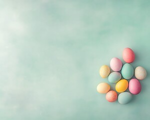Pastel Easter Eggs on Mint Background.
