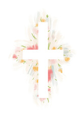 png Watercolor Easter cross clipart. Floral crosses illustration	