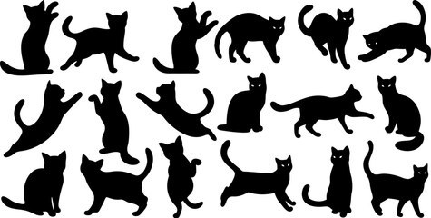 Cat Silhouettes: Diverse Poses, Vector Collection