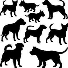 Dog Silhouettes: Diverse Breeds & Poses, Vector Collection