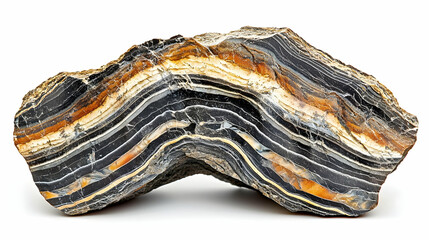 Striated rock specimen.  Intricate banded geological formation