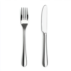 Silver fork and knife on white background simple elegant cutlery