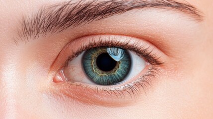 Obraz premium Biometric security and iris privacy, A close-up view of a human eye featuring striking blue-green hues and intricate details in the iris and eyelashes.