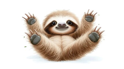 Fototapeta premium Adorable baby sloth playfully sprawled on its back.