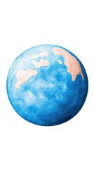 Vibrant watercolor illustration of a globe with swirling blue hues and pale peach continents showcasing Earth's landmasses