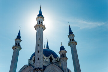 Beautiful Kul Sharif Mosque in backlight on the territory of Kazan Kremlin. Russia