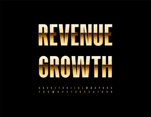 Vector Financial logo Revenue Growth. Elite Gold Font. Trendy Digital Alphabet Letters and Numbers set.
