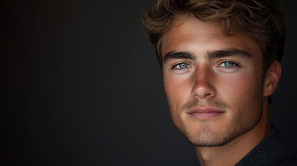 Fototapeta premium closeup portrait of a young man, male background, generative ai