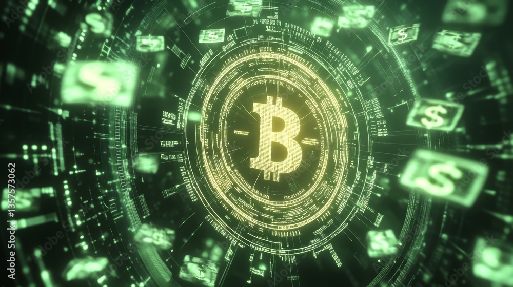 Poster cryptocurrency trends and insights virtual space digital illustration futuristic setting 3d perspect