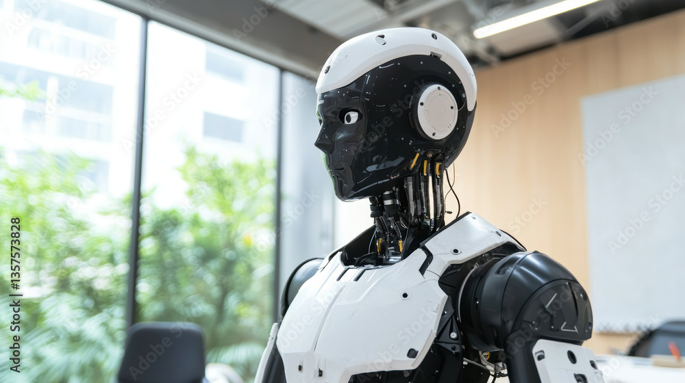 Aufkleber humanoid robot showcasing advanced prototype design in modern workspace, reflecting innovation and t