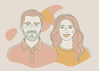 Romantic Couple Portrait. Minimalist Line Art Illustration