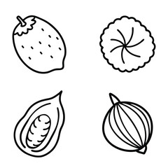 Hand-Drawn Nut and Seed Icons Set – Doodle Style Vector Illustration