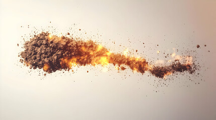 Fiery debris explosion against a light background