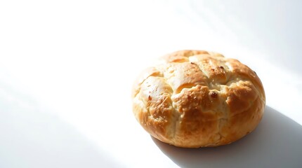 Freshly Baked Bread Roll with Golden Crust on White Background
