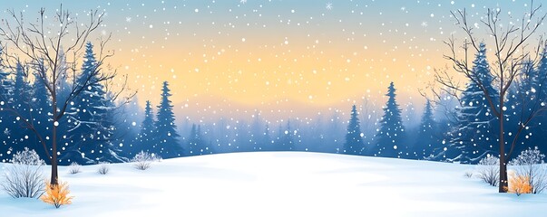 Winter wonderland landscape snow scene christmas trees snowfall background illustration art design