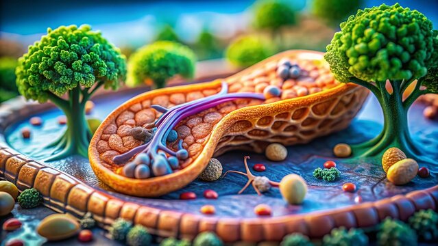Miniature Pancreas Anatomy: Detailed Cellular Structure, Islets of Langerhans,  Medical Illustration