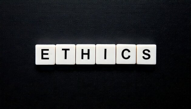 ethics word banner letter tiles on black background isolated modern simple aesthetics
