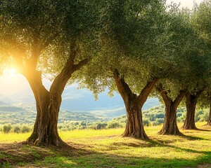 Fototapeta premium Sunrise Olive Grove Landscape