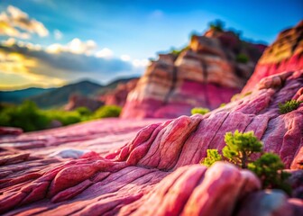 Miniature Pink Quartzite Rock Formation, Tilt-Shift Photography