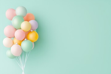 Pastel Balloons Floating for Mint Background.