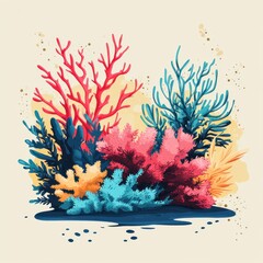 Vibrant Underwater Coral Reef Illustration A Colorful Composition of Sea Flora