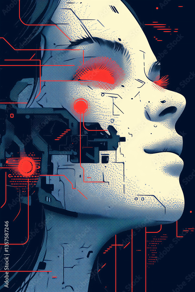 Poster artificial being: a mesmerizing portrait of an artificial being, its form and appearance of human de